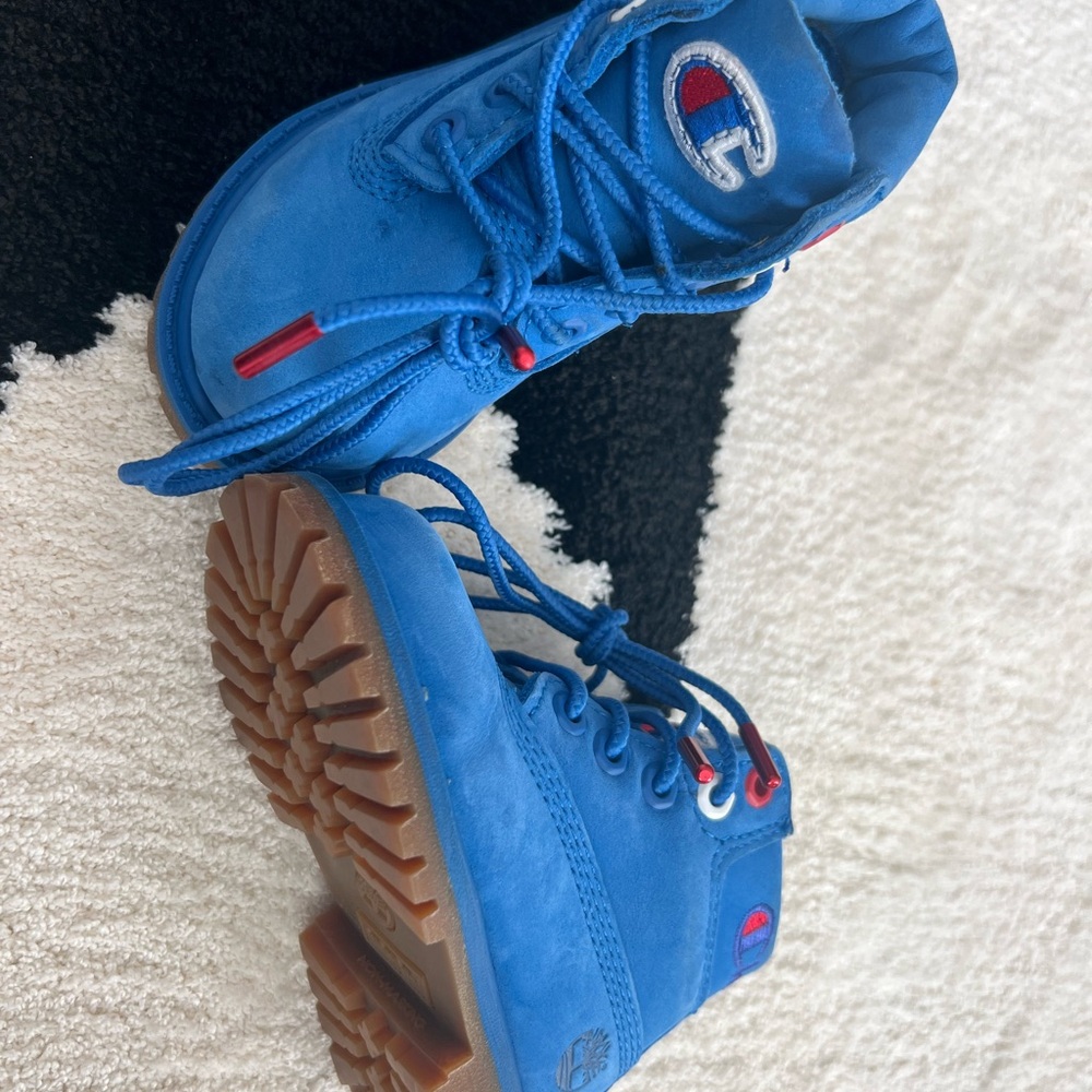 Timberland / Champion Kids Blue Boots with Red white Accents size baby 4